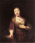 Rembrandt van rijn Portrait of Saskia with a Flower painting